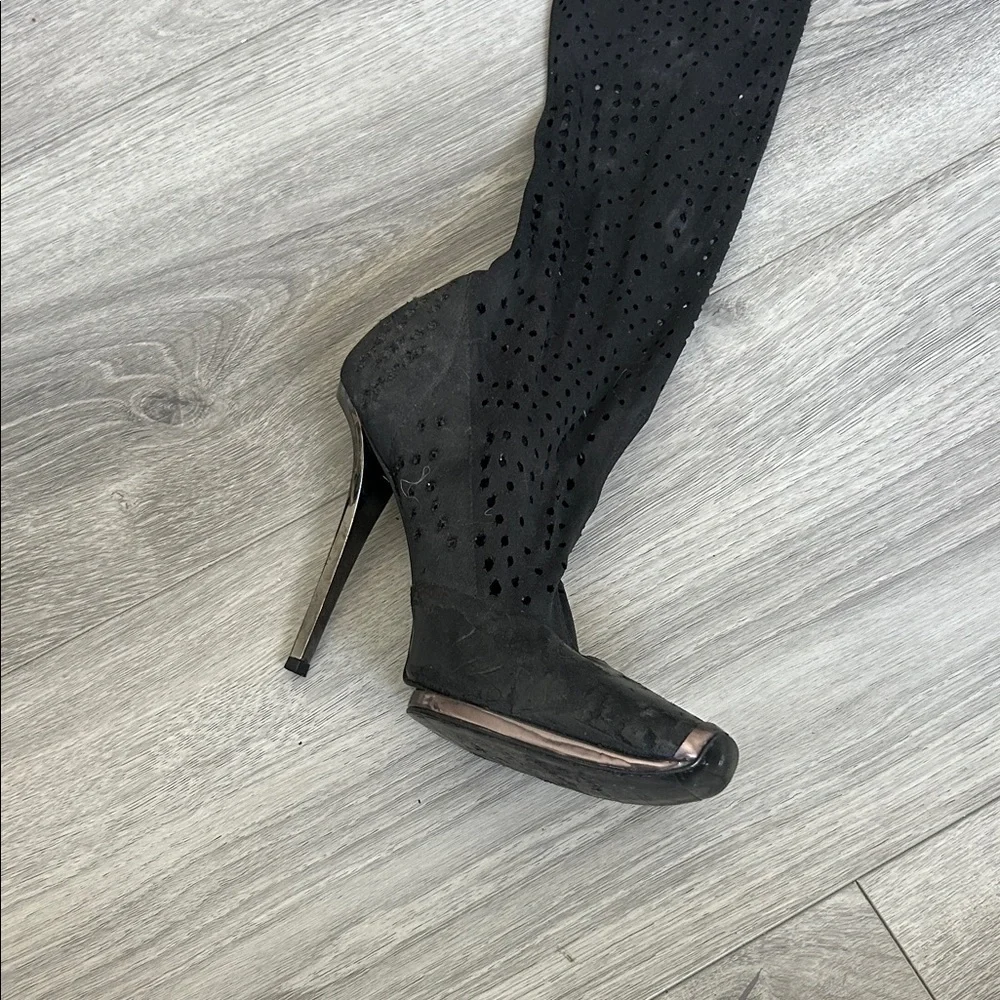 Stella McCartney Vegan Black Thigh-High Stiletto Boots Sz 36